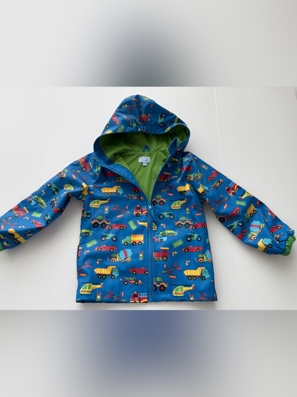 KIDS Stephen Joseph Boys Transportation Raincoat Cars Trucks Hooded Size 4/5T - Picture 2 of 8
